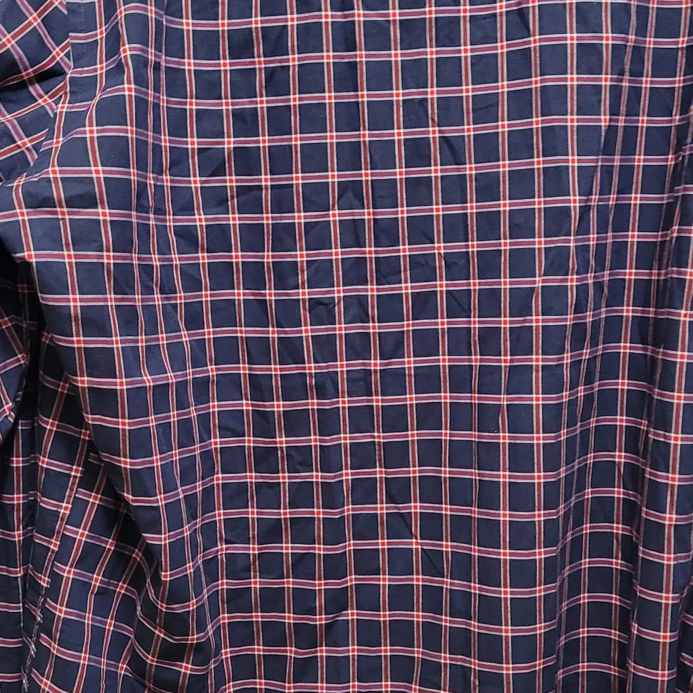 Banana Republic Men's Navy and Pink Checkered Shirt Long Sleeve